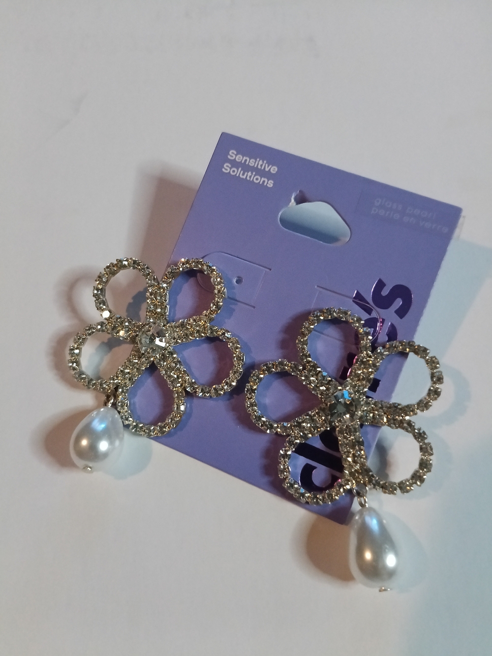 Claire's Crystal Flower Earrings with Pearl Drops - Silver